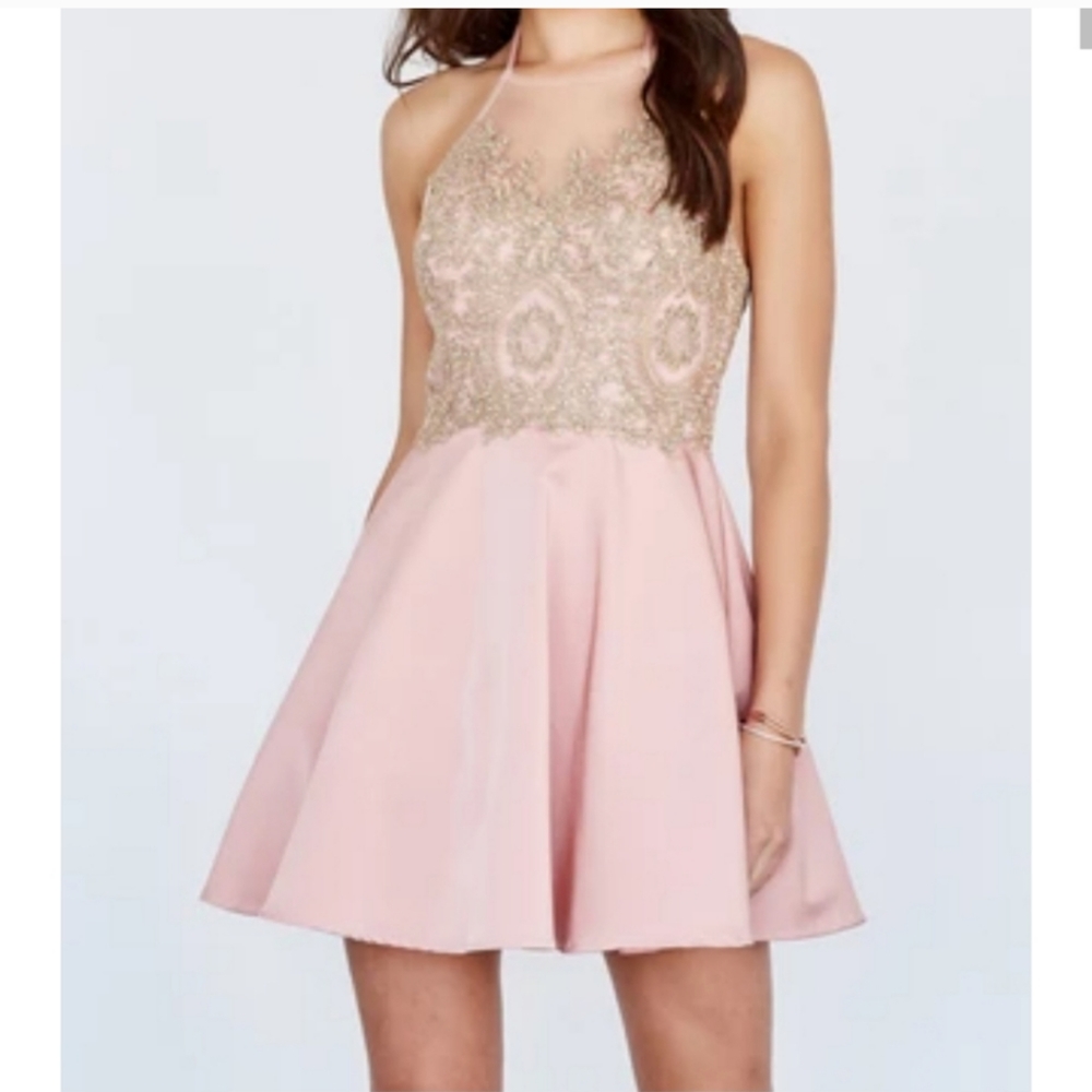 New🎀Jolene halter Open Back Rose pink gold embroidered beaded jewelled - Picture 11 of 11